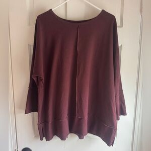 SPANX Perfect Length Dolman Size XL Maroon 3/4 Sleeve Tunic Pullover Top